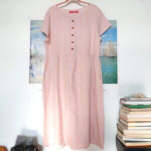 Pyne & Smith XXL no 11 pink plaid linen button short sleeve dress